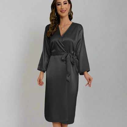 Summer Thin Simple Long Ice Silk Robe