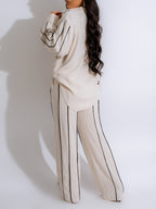 Two Piece Stripe Linen Pant Set