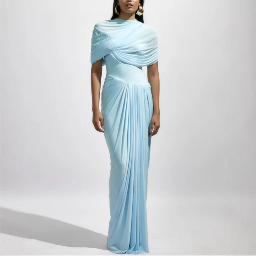 Retro Shawl Ruffle Wrap Maxi Dress