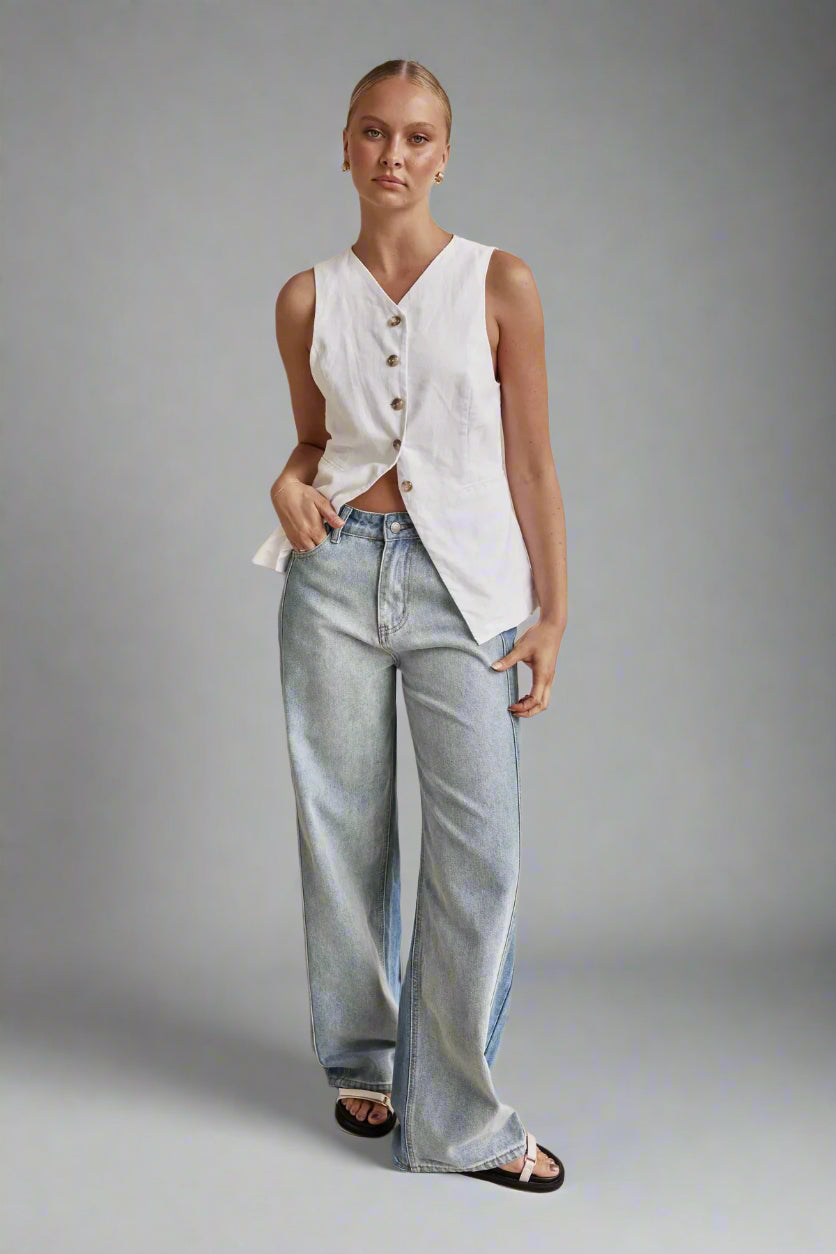 Wide Leg Washed Polo Jeans