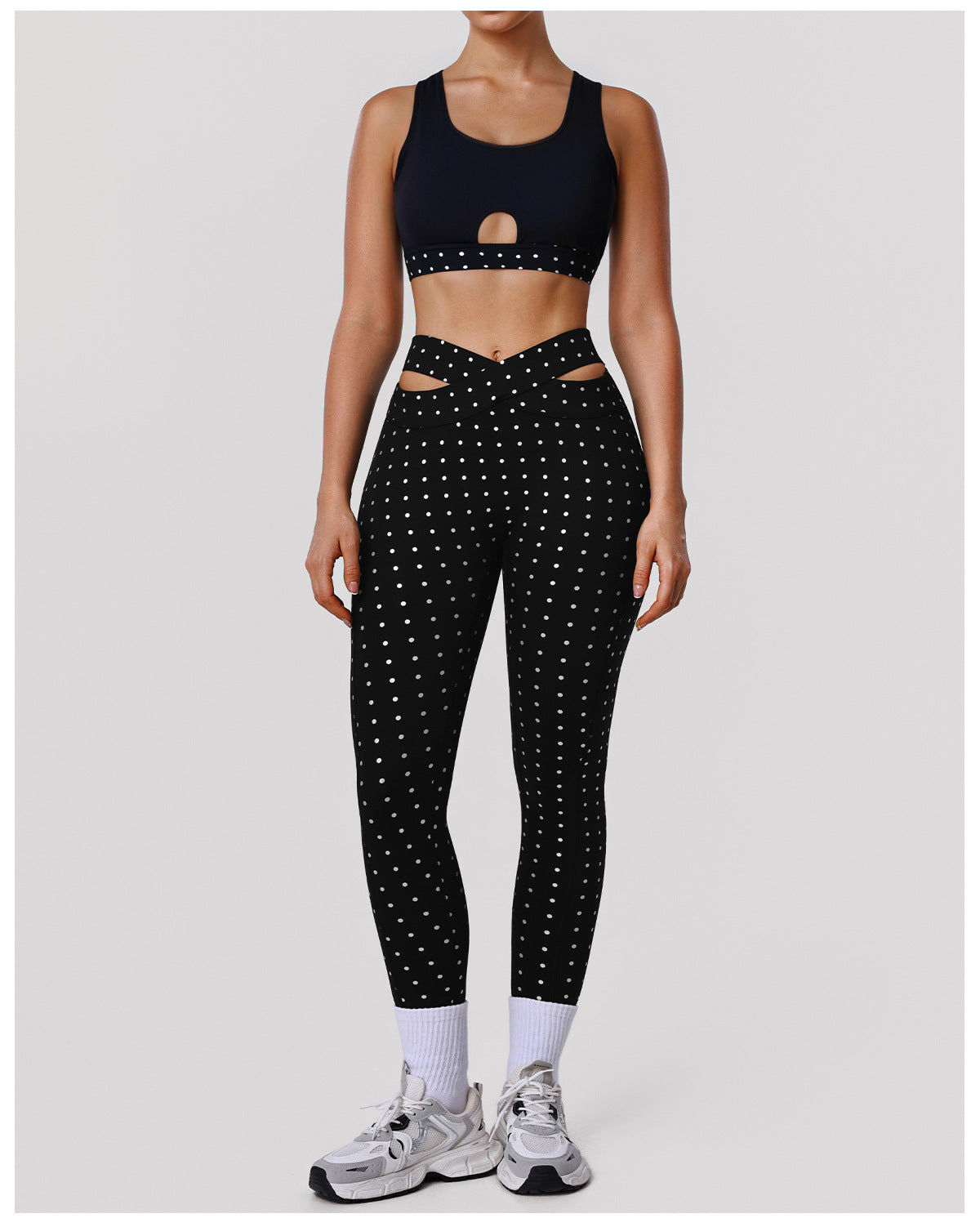 Polka Dot Printed Sports Trousers Set Shockproof H Shaped Beauty Back Bra Yoga Clothes High Elastic Training Two Piece Sets Women The size is a bit small