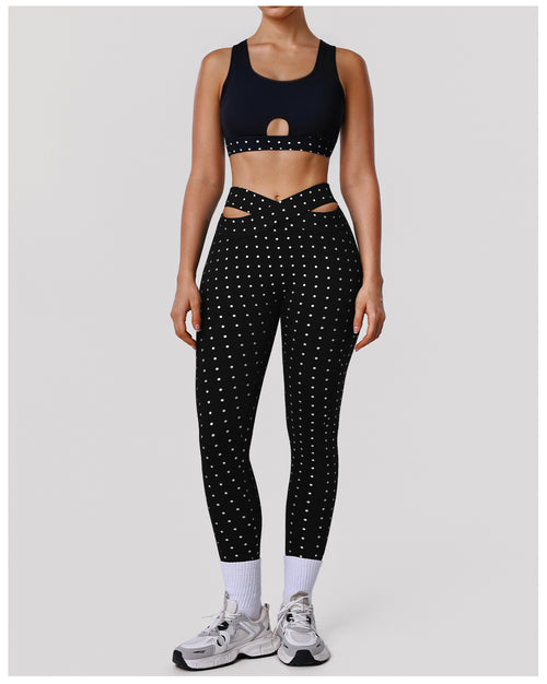 Polka Dot Printed Sports Trousers Set Shockproof H Shaped Beauty Back Bra Yoga Clothes High Elastic Training Two Piece Sets Women The size is a bit small