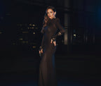 Noir Rope-Tie Ruched Maxi Dress