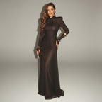 Noir Rope-Tie Ruched Maxi Dress