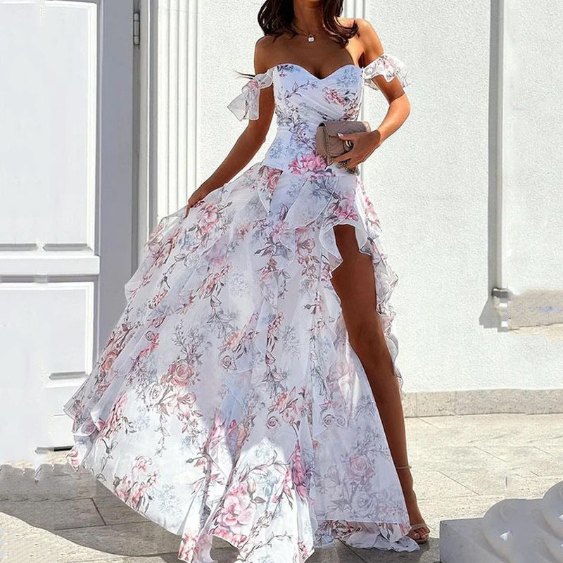 Summer Sexy off Shoulder Split Waist Controlled Dress