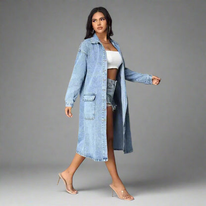 Big Pockets Denim Trench Coat