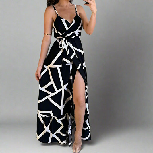 Print Black White Sling Dress