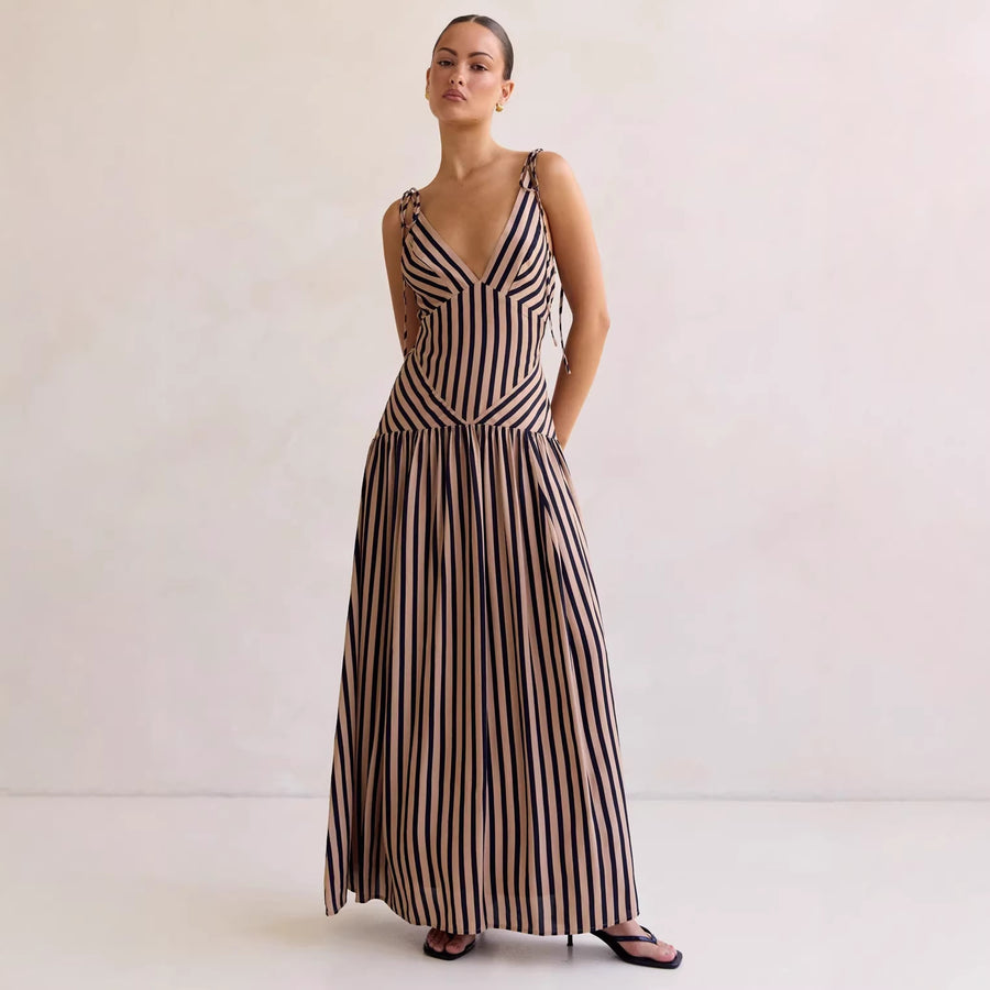 Striped Printed Midi Dress