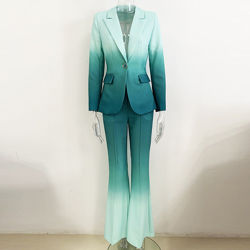 Elegant Gradient Slim Flared Pants Suit