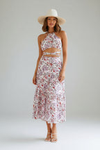 Pleated Backless Casual Floral Set