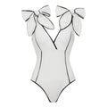 Full Black White Sweet Bow Swimsuit