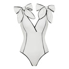 Full Black White Sweet Bow Swimsuit