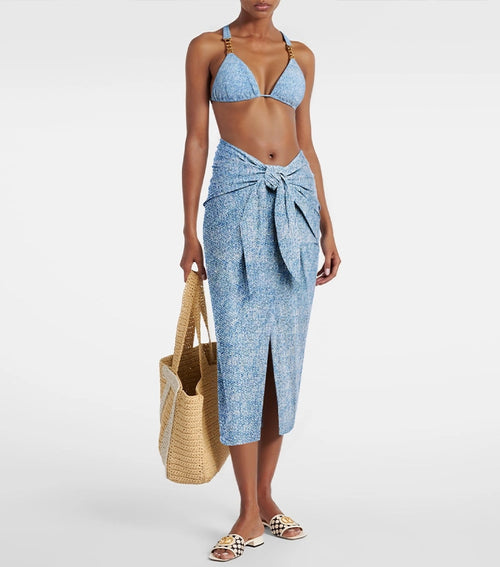 Kay Lux Denim Printed Wrap Skirt