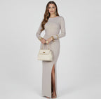 Long Sleeve Crew Neck Split Maxi Dress