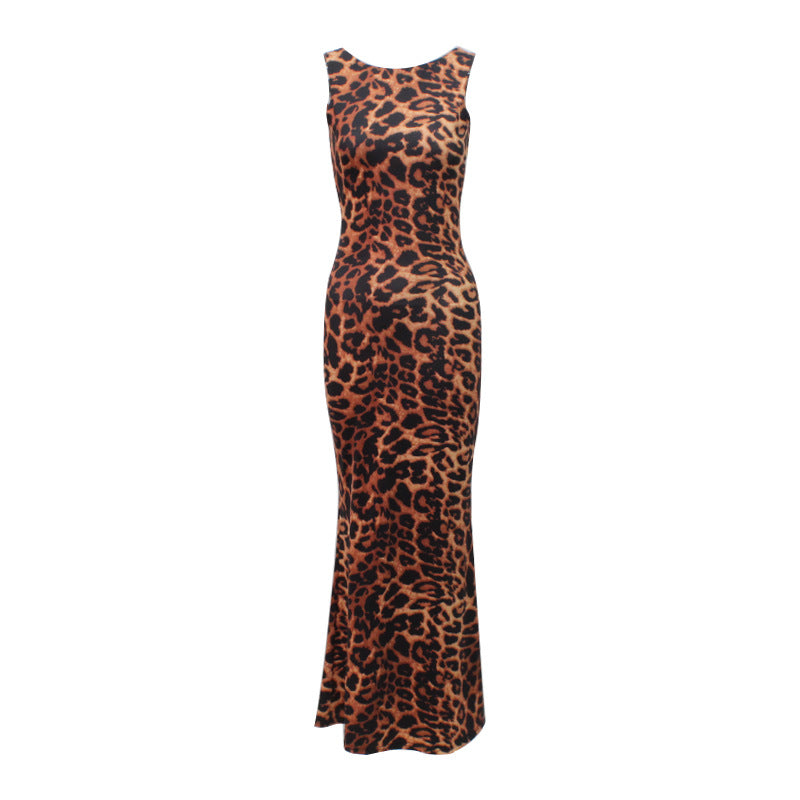 Bare Back Sleeveless Leopard Print Dress