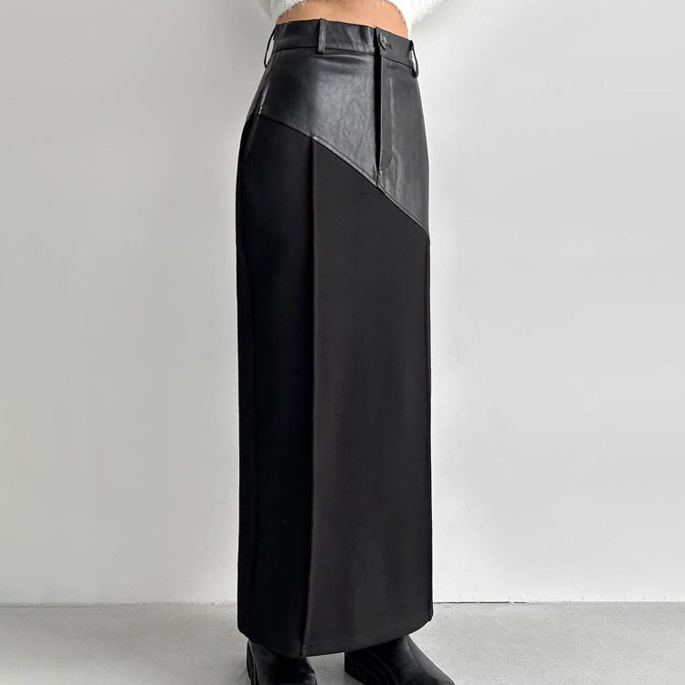 Retro Faux Leather Slit Hip Skirt
