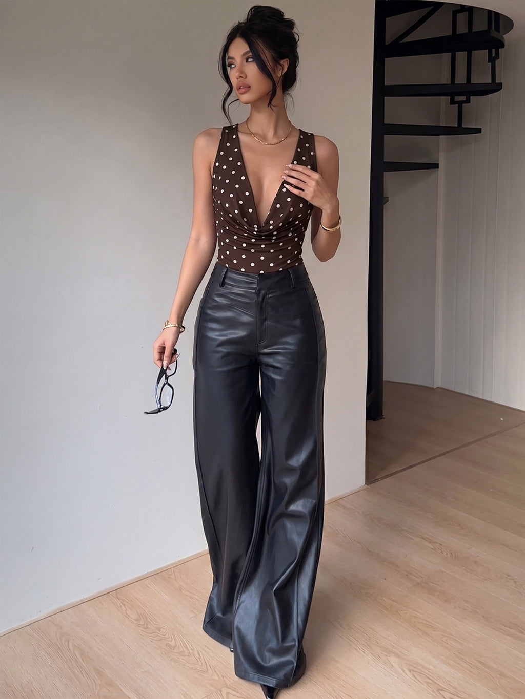 Retro Polka Dot Deep Plunge Bodysuit
