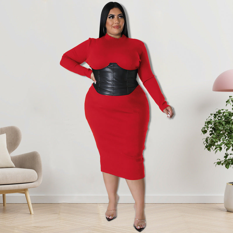 Plus Size Zipped Leather Dress