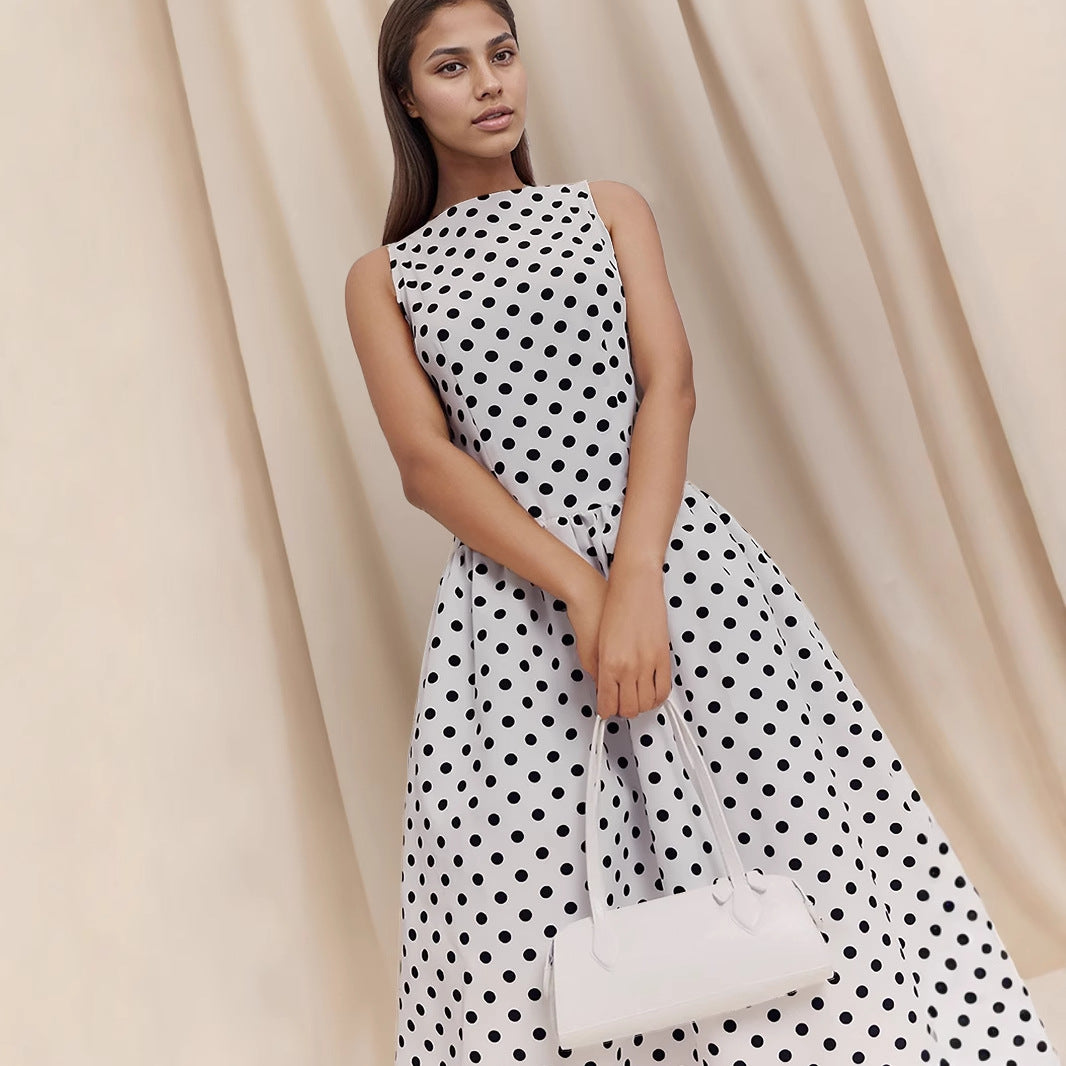 Retro Sleeveless Polka Dot Maxi Dress