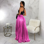 Shimmery Split Pleated Skirt
