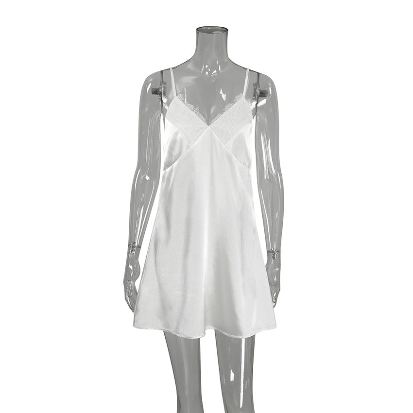Satin Feather Sleeve Nightgown Nightdress Set