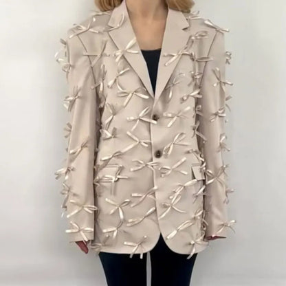 Spring Special V Neck Long Sleeve Three Dimensional Bow Stitching Small Blazer Women