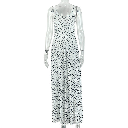 Polka Dot Spaghetti Strap Maxi Dress – Slim Fit Cami Bodycon
