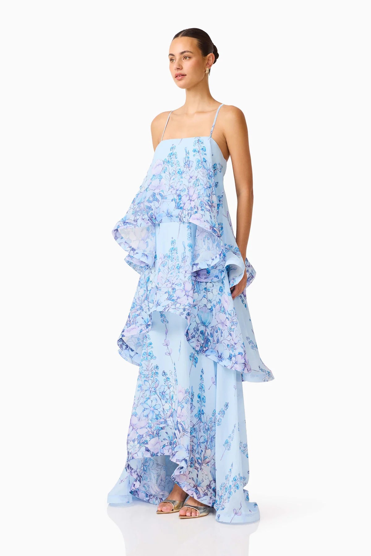 Sweet Printed Multi Layer Cake Strap Dress