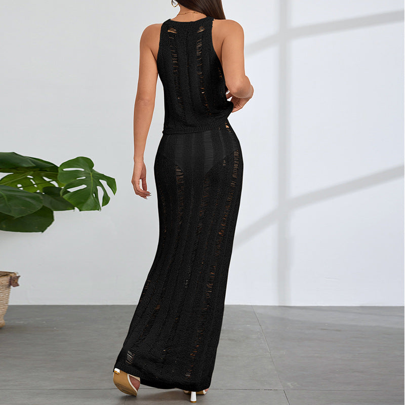 Knitted Sleeveless Beachwear Skirt Set