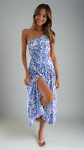 Blue Backless Slit Hemline Maxi Dress
