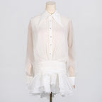 Sheered Pleated Long Sleeve Short Dress