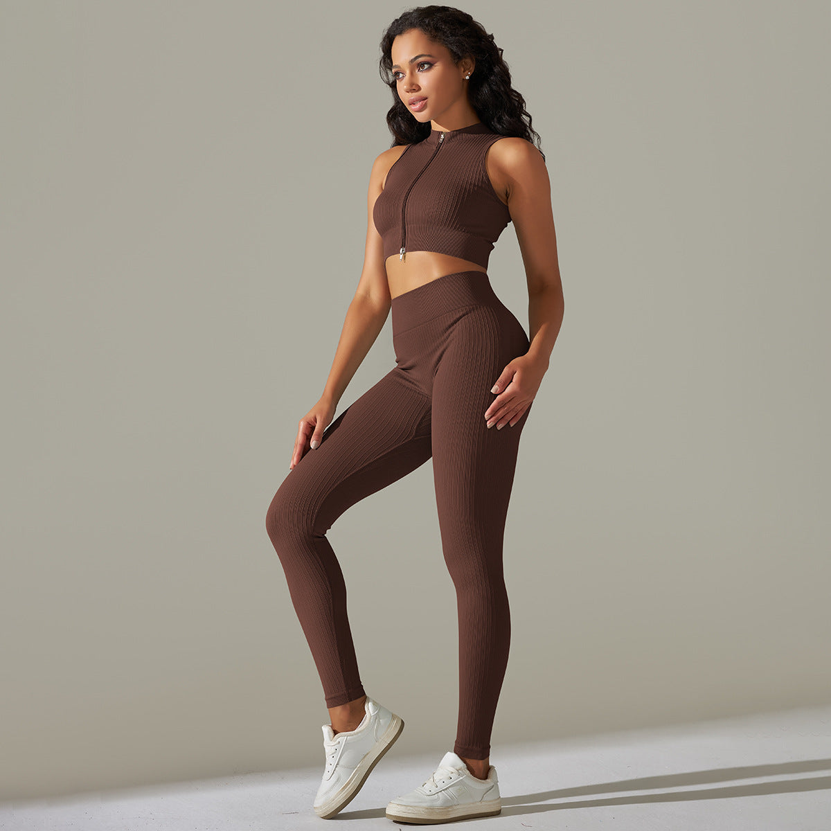 Knitted Zip Up Active Top & Pants Set