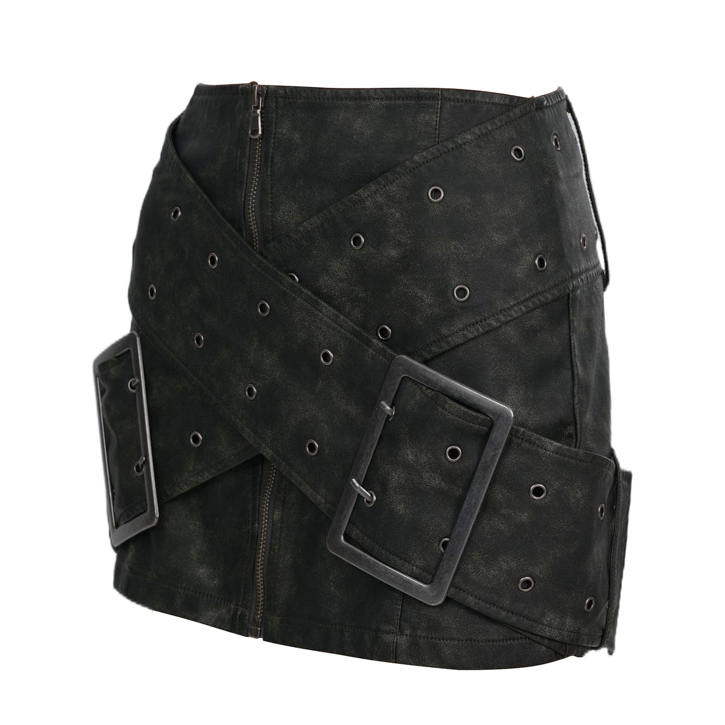 Vintage Metal Buckle Cross Faux Leather Skirt