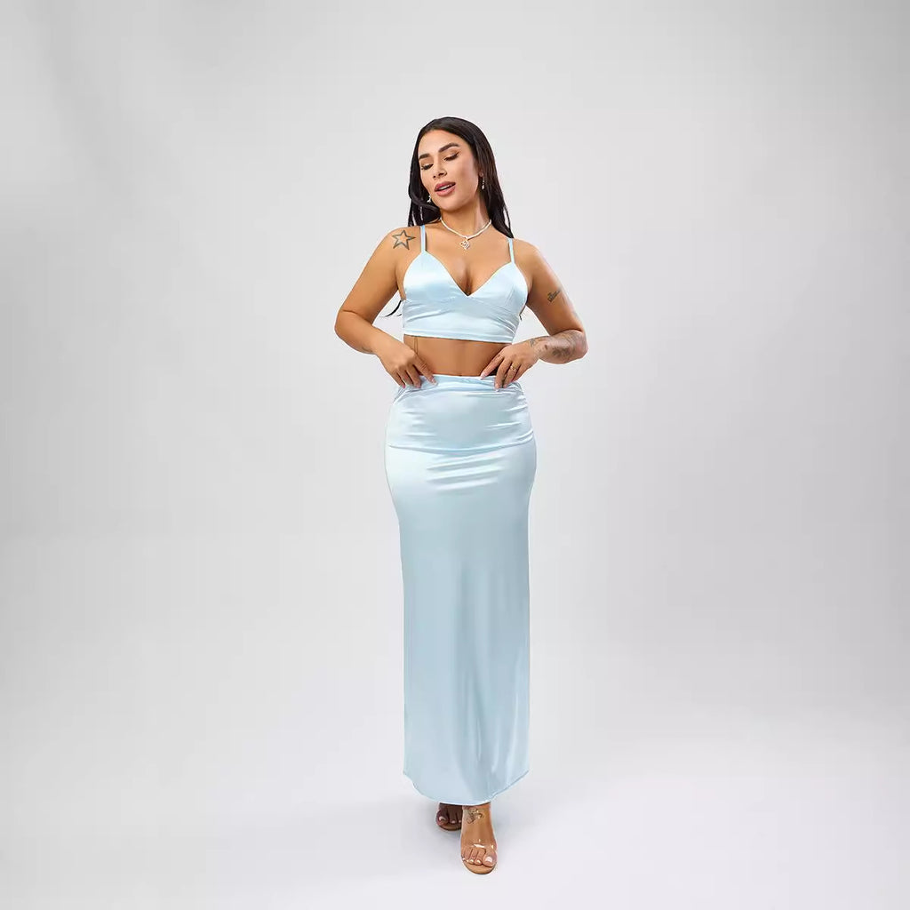 Elegant High Waist Satin Skirt Satin High Quality Chic Light Drape Skirt