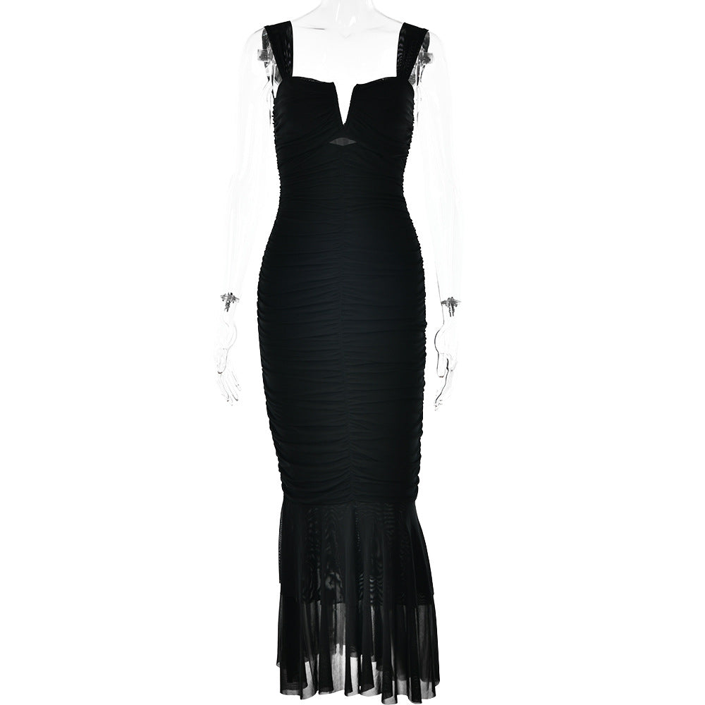 Spring Pleated Fishtail Dress