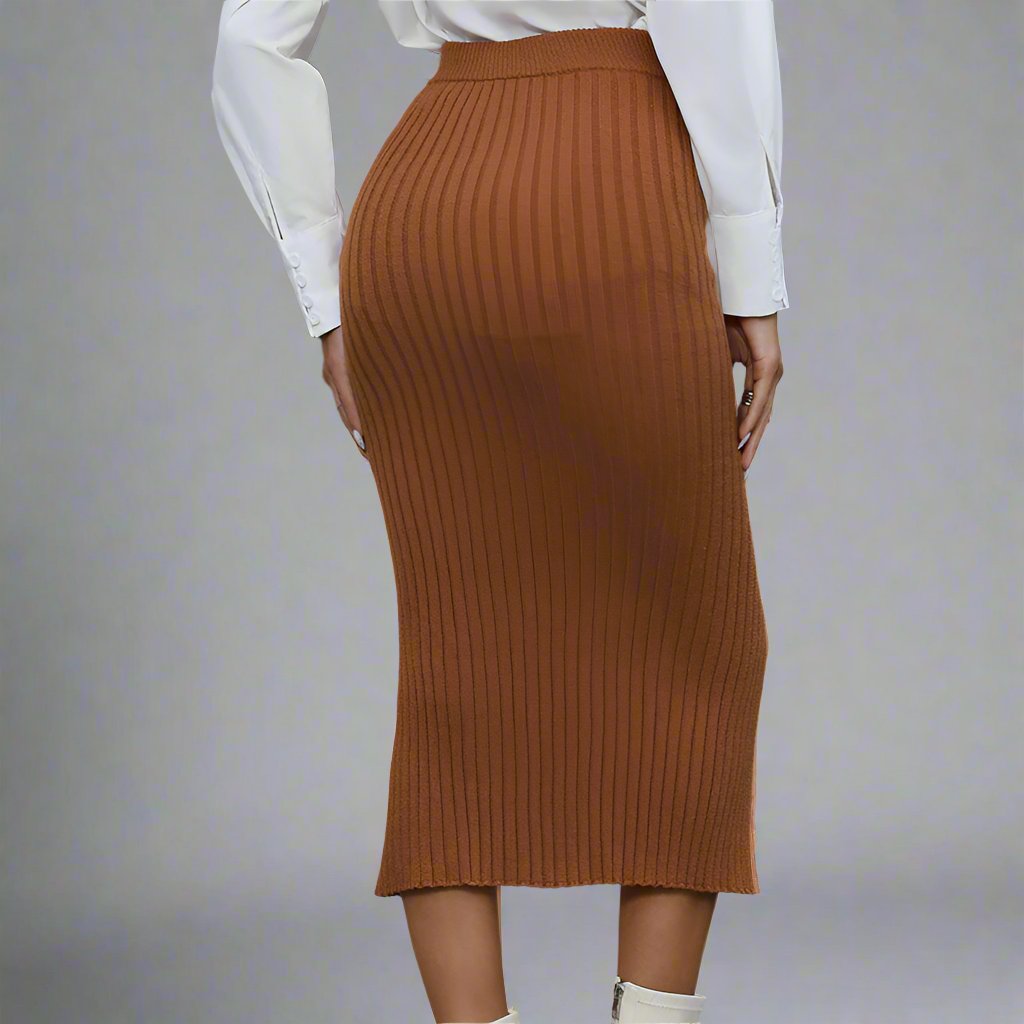 Knitted Hip Button Split Skirt