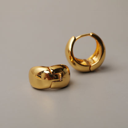 Elegant French Metal Glossy Arc Brass Earrings