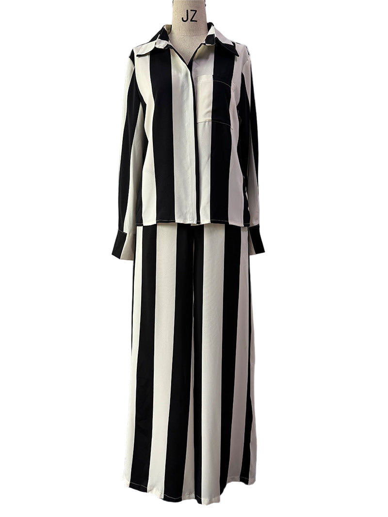 Black White Striped Two Piece Sets