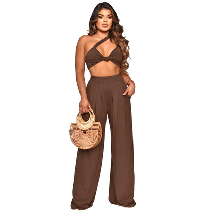 Sleeveless Crop Top & Wide Leg Pants Set