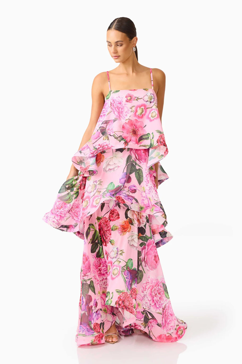 Sweet Printed Multi Layer Cake Strap Dress