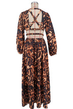 Backless Cropped Leopard Print Long Sleeve Dress