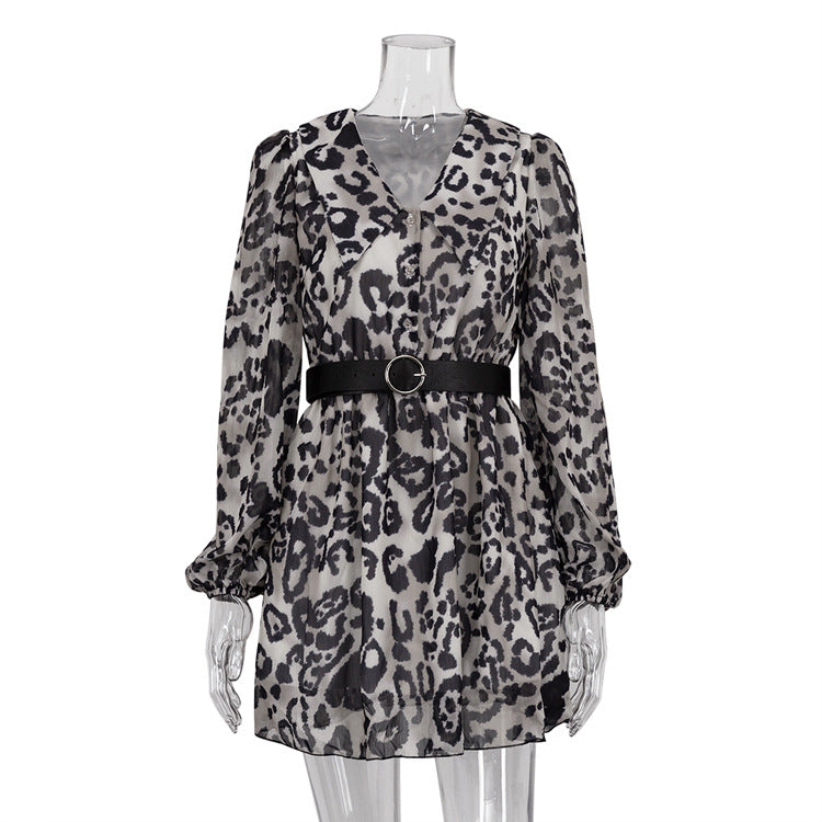 French Chiffon Leopard Print Dress