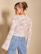 Tight Flared Long Sleeve Lace Top