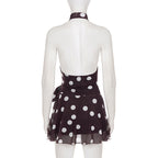 Retro Polka Dot Deep V Plunge Backless Vacation Dress