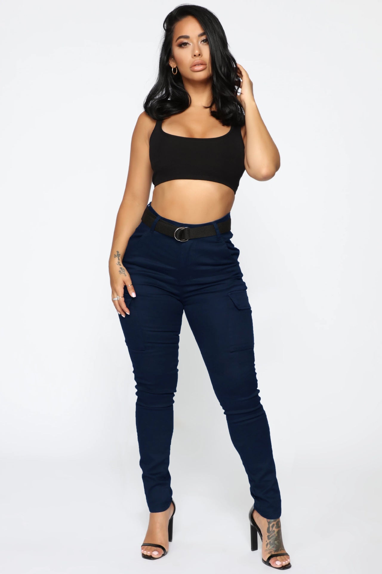 Skinny Stretch Belt Pants