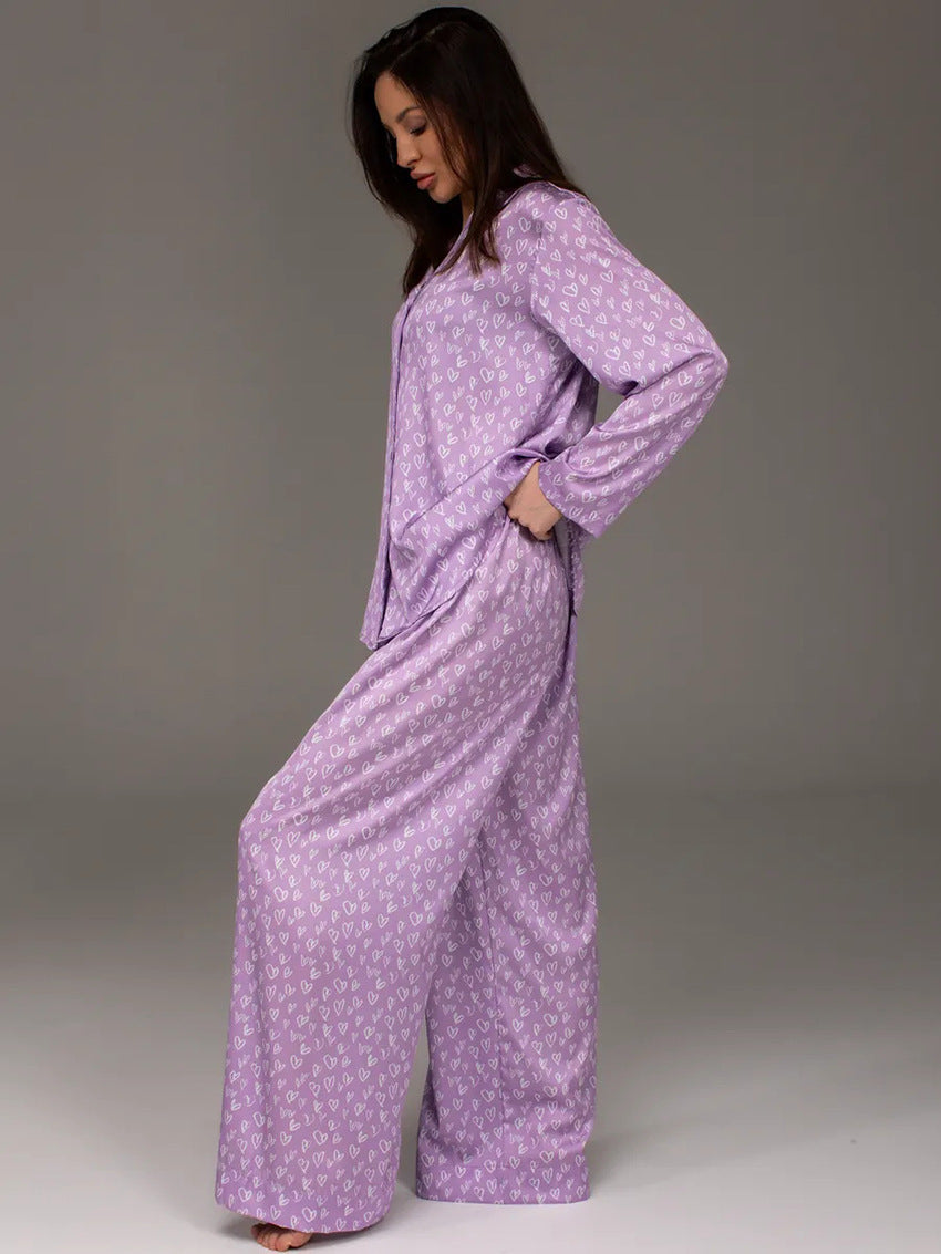 Heart Printing Two Piece Pajamas Set