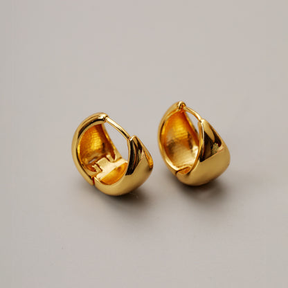 Elegant French Metal Glossy Arc Brass Earrings