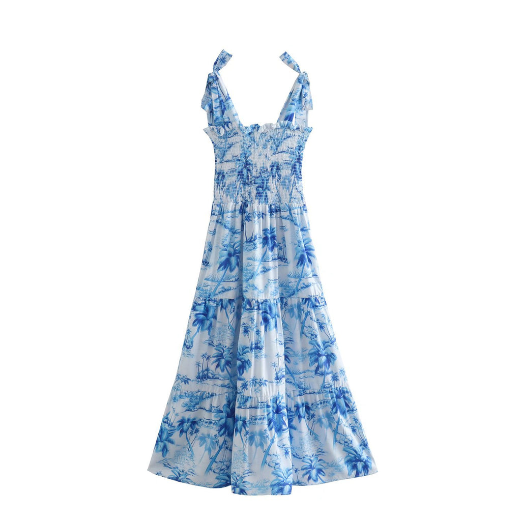 Spring Blue Floral Maxi Dress