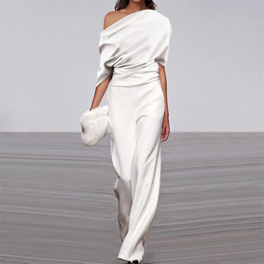 Off Neck Loose White Jumpsuit