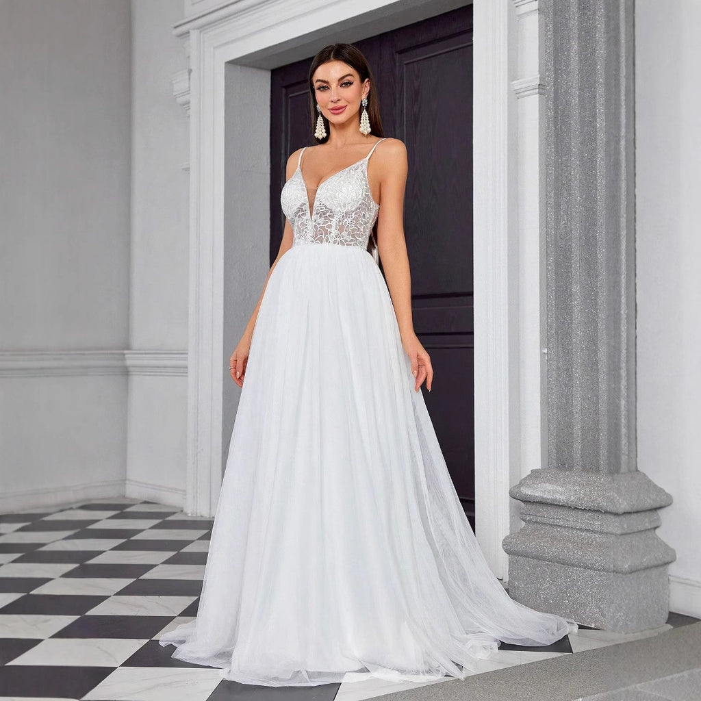 Strapped Lace Girdle Wedding Dress